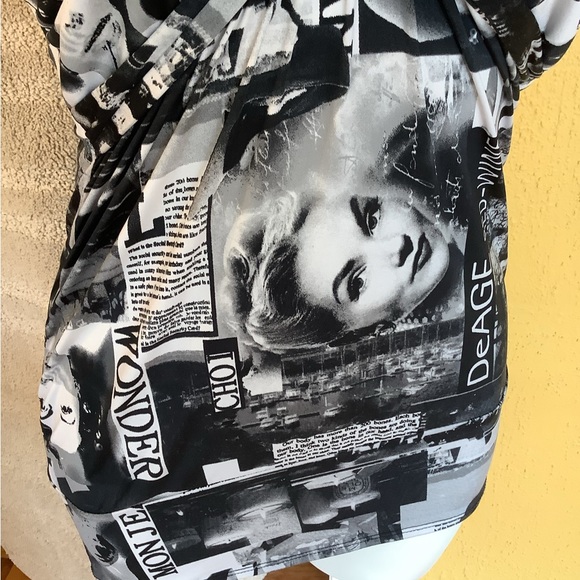 WOMANS FACES ON BLACK AND WHITE HALTER TOP - Picture 6 of 6